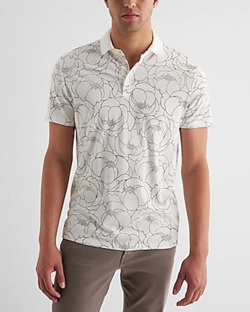 Big & Tall Line Floral Cotton-Blend Polo Neutral Men's XXL