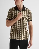 Square Geo Print Cotton-Blend Zip Polo