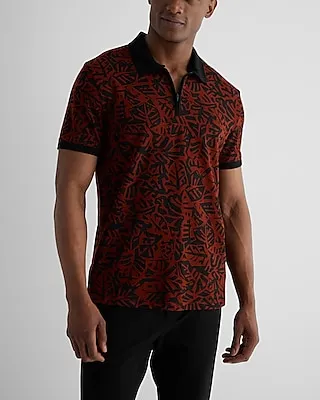 Abstract Print Luxe Pique Zip Polo Brown Men