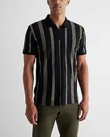 Multi Stripe Luxe Pique Zip Polo Black Men's XS