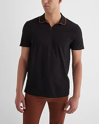 Tipped Johnny Collar Luxe Pique Polo Men