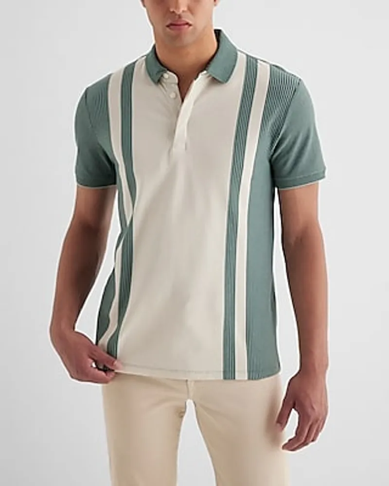 Multi Stripe Luxe Pique Polo Green Men's L