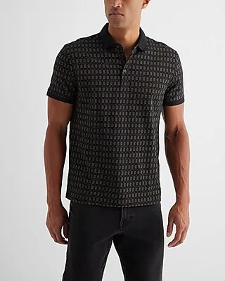 Square Geo Cotton-Blend Jacquard Polo Black Men's S