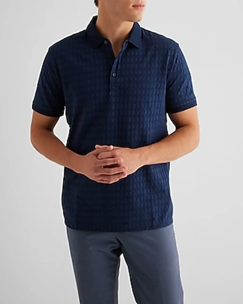 Square Geo Cotton-Blend Jacquard Polo Blue Men's S