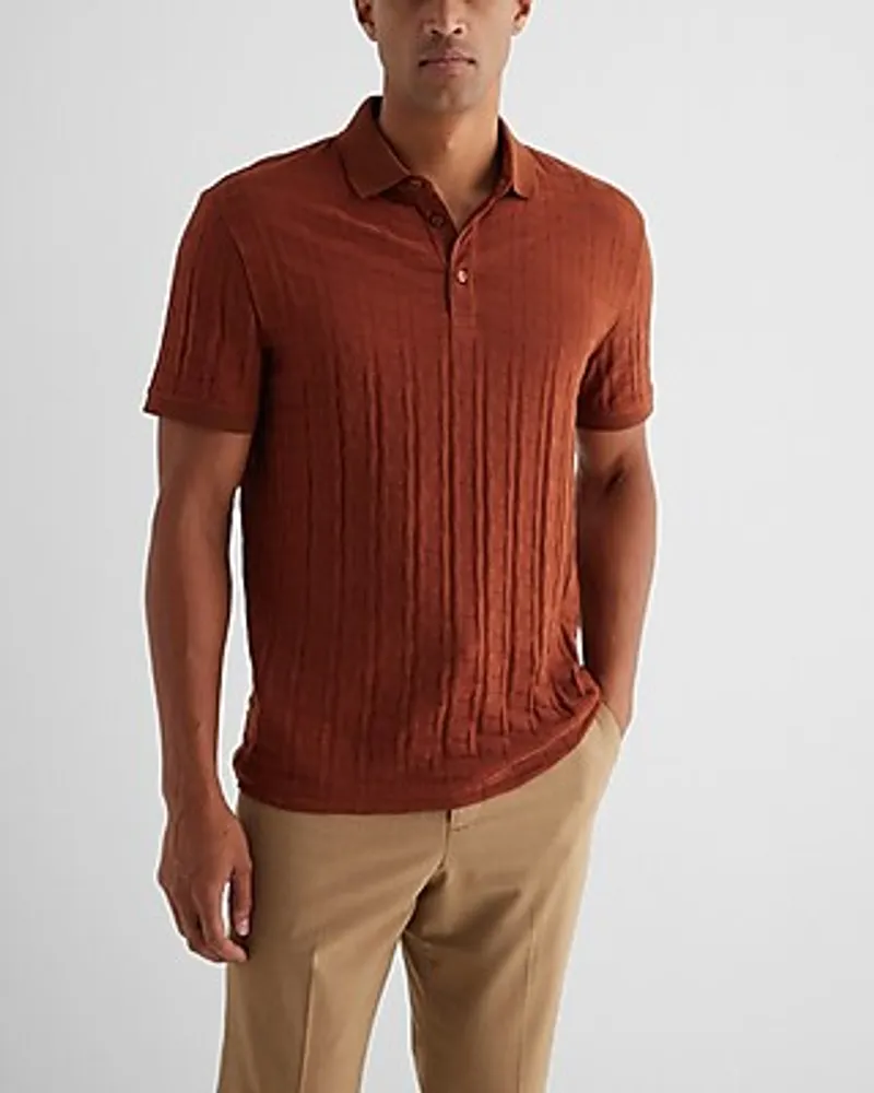 Textured Geo Cotton-Blend Jacquard Polo Brown Men's M Tall