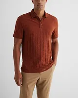 Textured Geo Cotton-Blend Jacquard Polo Brown Men's Tall