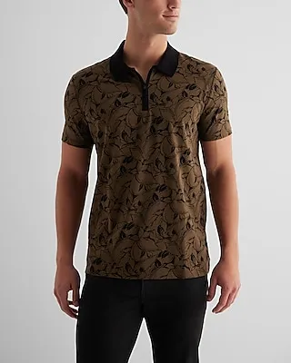 Abstract Floral Perfect Pima Cotton Zip Polo Men's