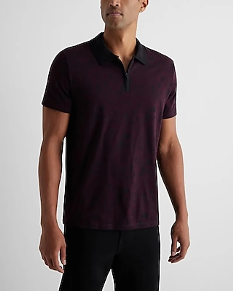 Abstract Floral Perfect Pima Cotton Zip Polo Purple Men's