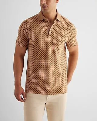 Multi Shape Geo Print Luxe Pique Polo Brown Men's XS