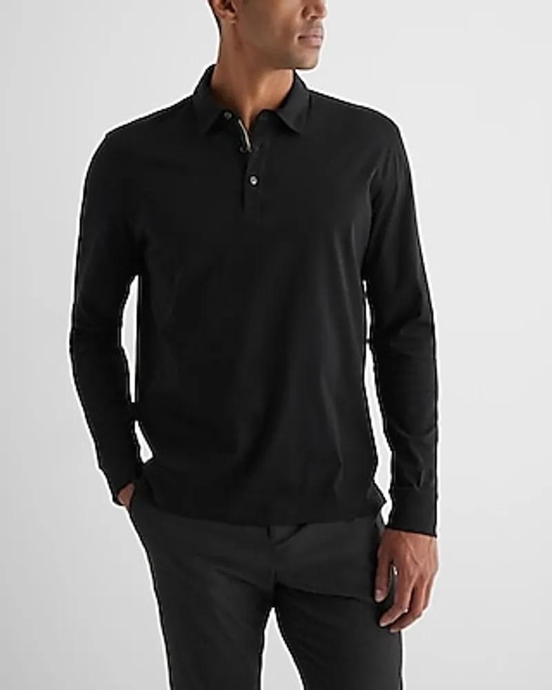 Cotton Long Sleeve Polo Black Men's