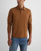 Cotton Long Sleeve Polo Brown Men's M