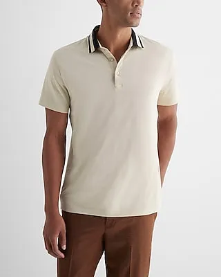 Stripe Tipped Collar Perfect Pima Cotton Polo Neutral Men's M