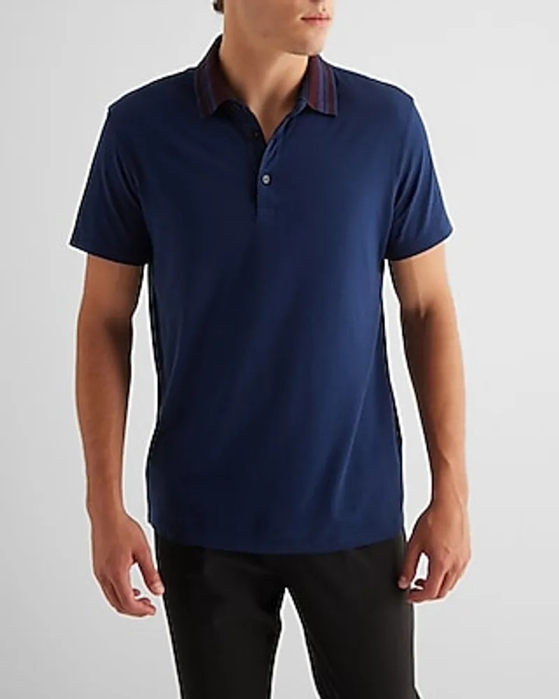 Stripe Tipped Collar Perfect Pima Cotton Polo Blue Men