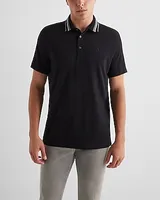 Striped Collar X Logo Perfect Pima Cotton Polo Black Men's L Tall