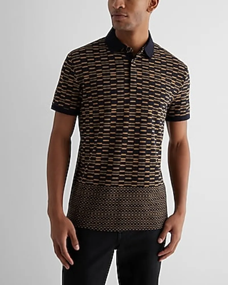 Geo Print Luxe Pique Polo Black Men's