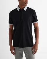 Button-Down Collar Luxe Pique Polo Black Men's S