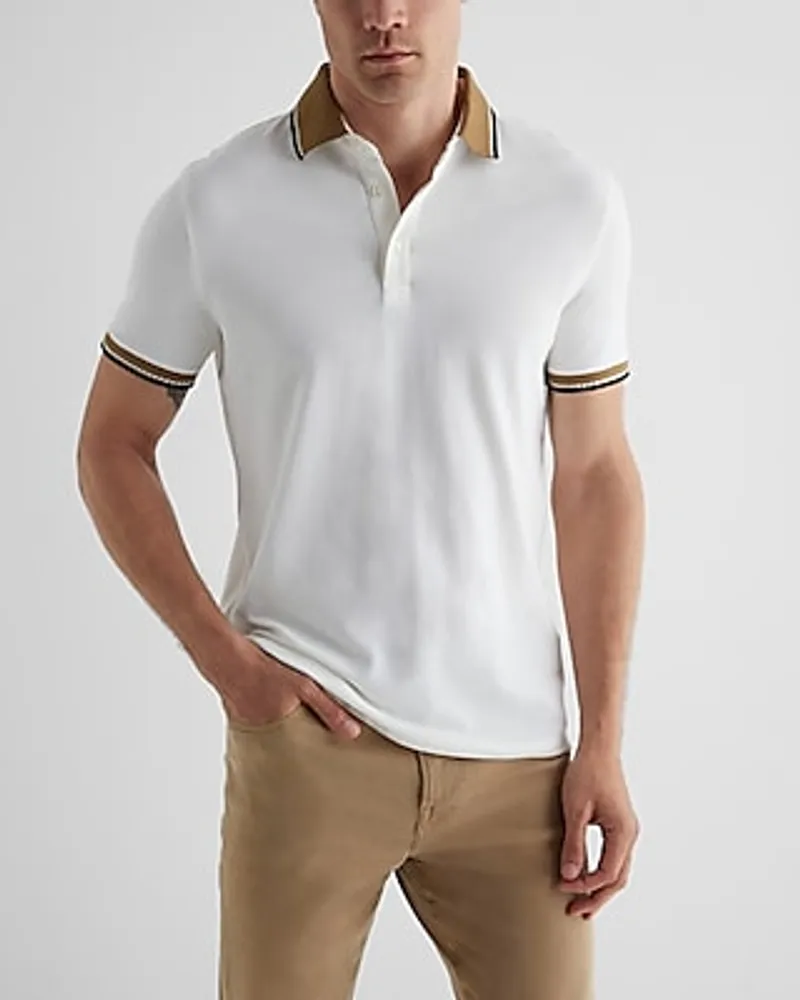 Geo Tipped Luxe Pique Polo White Men's XL