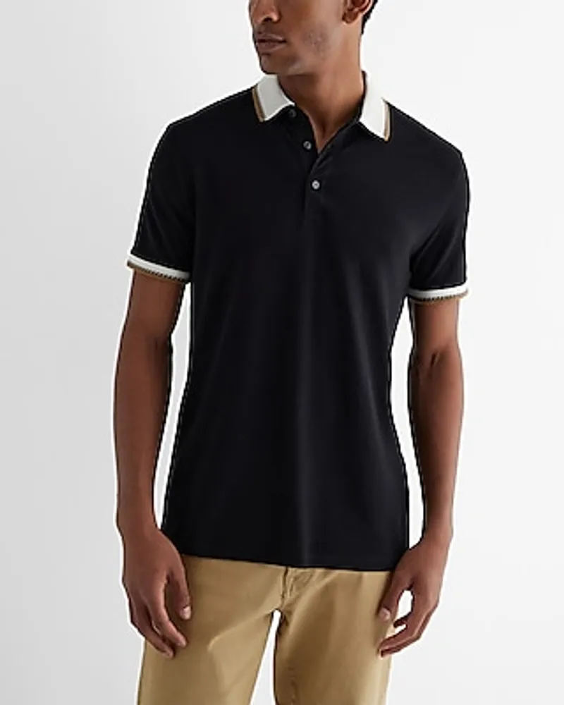 Geo Tipped Luxe Pique Polo Black Men's XL