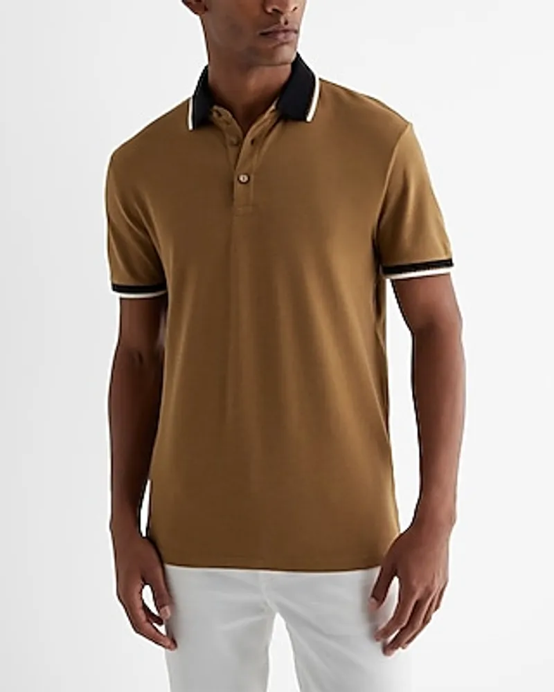 Geo Tipped Luxe Pique Polo Brown Men's