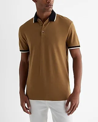 Geo Tipped Luxe Pique Polo Brown Men's S