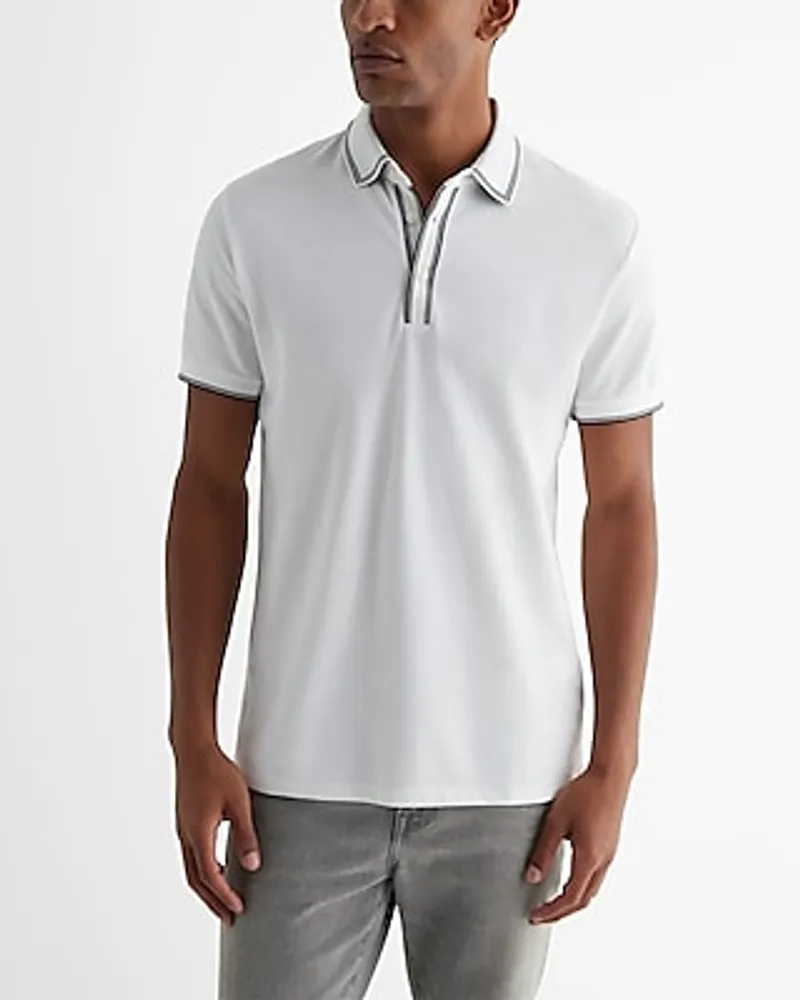 Tipped Luxe Pique Polo White Men's S