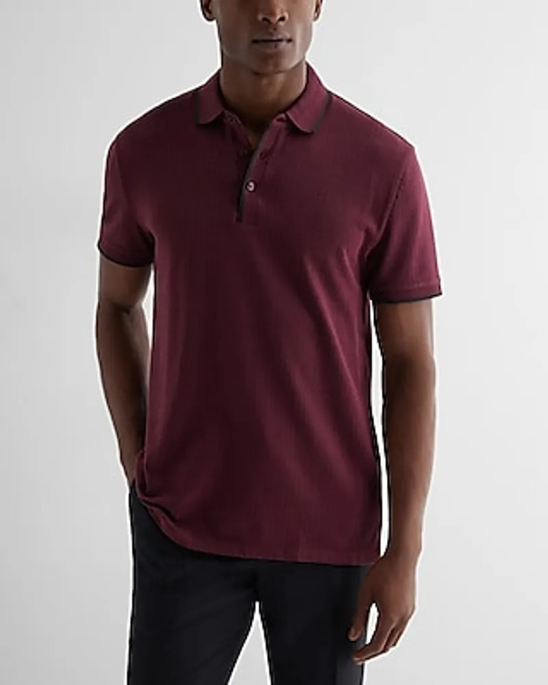 Big & Tall Mini Geo Tipped Cotton-Blend Jacquard Polo Red Men's XXL