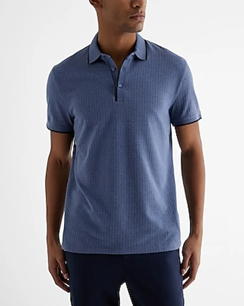 Mini Geo Tipped Cotton-Blend Jacquard Polo Blue Men's M Tall