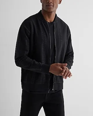 Striped Fleece Zip Sweatshirt Black Men's M