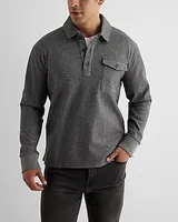 Relaxed Herringbone Long Sleeve Polo Black Men's M