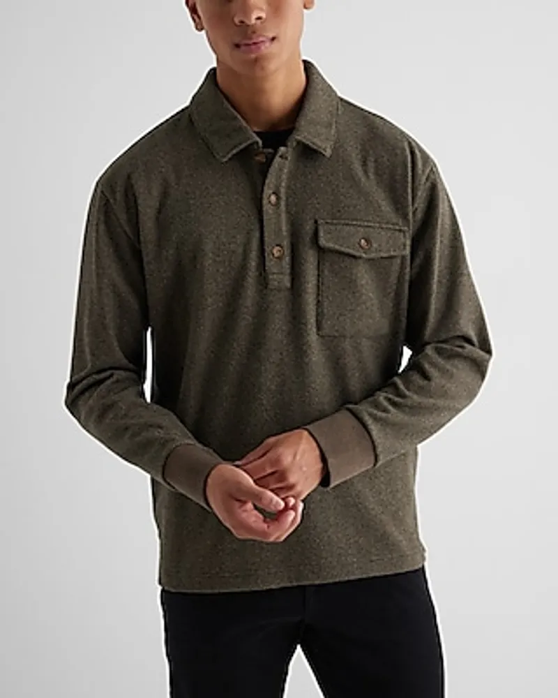 Relaxed Herringbone Long Sleeve Polo