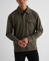 Relaxed Herringbone Long Sleeve Polo Multi-Color Men's S