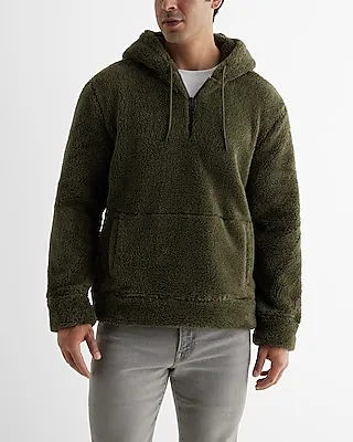 Big & Tall Sherpa Quarter Zip Hoodie Green Men's XXL