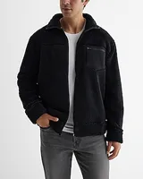 Sherpa Mock Neck Zip Sweatshirt Black Men's Tall