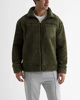 Sherpa Mock Neck Zip Sweatshirt Green Men's L