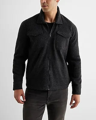Relaxed Knit Zip Shirt Jacket Black Men's XL