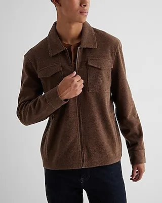 Relaxed Knit Zip Shirt Jacket Brown Men's M