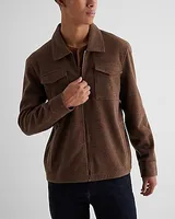 Relaxed Knit Zip Shirt Jacket Brown Men's S