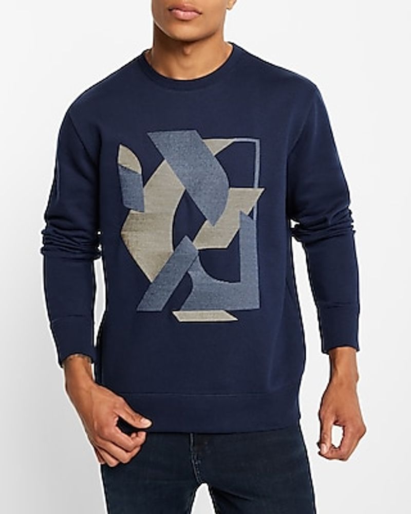 Abstract Graphic Crew Neck Sweatshirt Blue Men's S