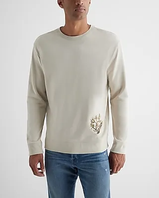 Embroidered Bird Graphic Long Sleeve Crew Neck T-Shirt Neutral Men's M Tall