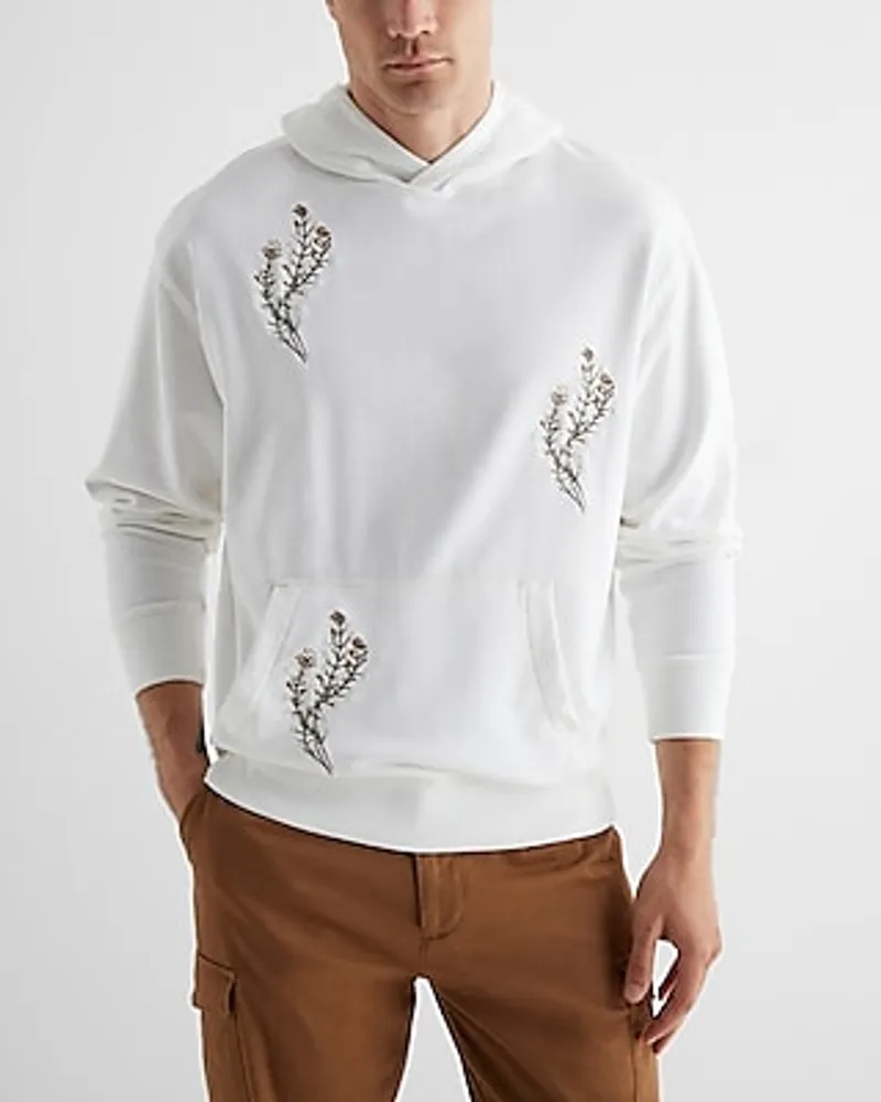 Embroidered Floral Graphic Hoodie Neutral Men's