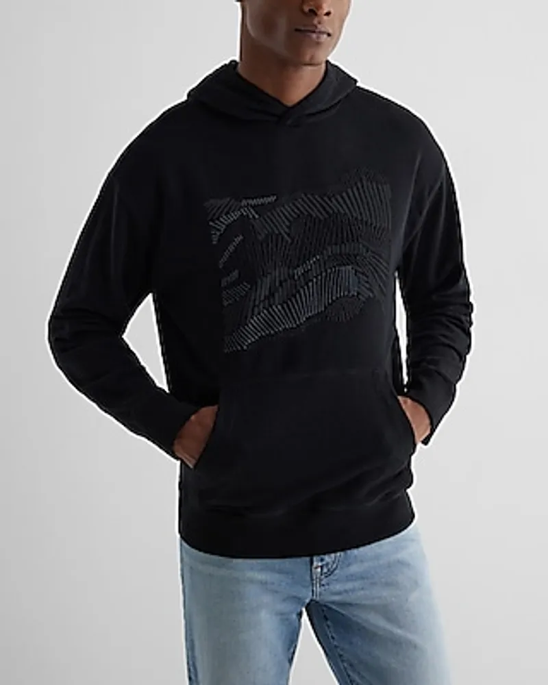 Embroidered Abstract Graphic Hoodie Black Men's L