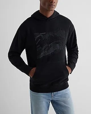 Embroidered Abstract Graphic Hoodie Black Men's XL