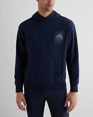 Embroidered Mountain Graphic Hoodie Blue Men's M Tall