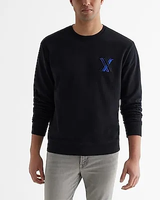 Embroidered X Logo Graphic Crew Neck Sweatshirt Black Men's XS