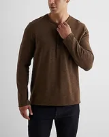 Double Knit Cotton-Blend Long Sleeve Henley Brown Men's