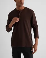 Big & Tall Double Knit Cotton-Blend Long Sleeve Henley Brown Men's XXL