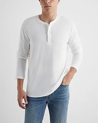 Big & Tall Perfect Pima Cotton Long Sleeve Henley White Men's XXL