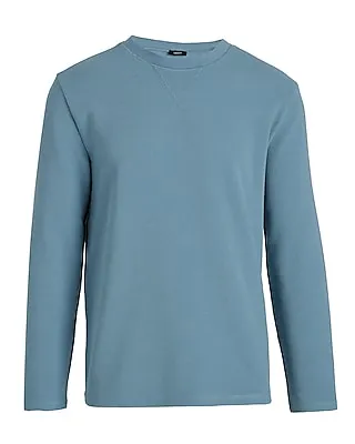 Waffle Knit Long Sleeve Crew Neck T-Shirt Blue Men