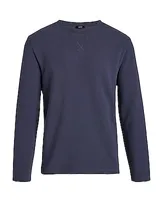 Waffle Knit Long Sleeve Crew Neck T-Shirt Blue Men