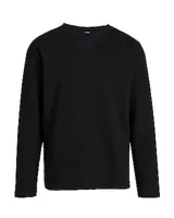 Big & Tall Waffle Knit Long Sleeve Crew Neck T-Shirt Black Men's XXL